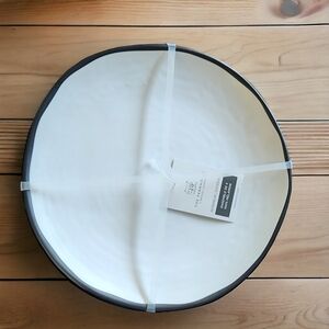 Set 4 MATTE WHITE BLACK RIM Melamine Side Salad Plates Farmhouse Ashwell NEW